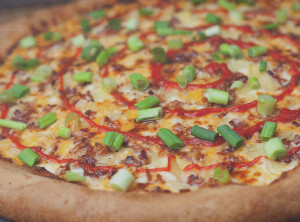 Sriracha-cha pizza bacon pineapple green onions sriracha